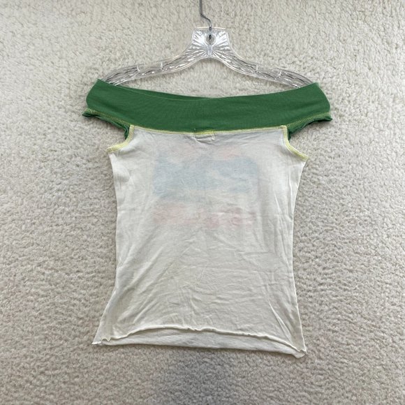 Y2K 2000s Vintage Hollister White Hawaii Surfer Graphic Off Shoulder Top XS S - Picture 2 of 9